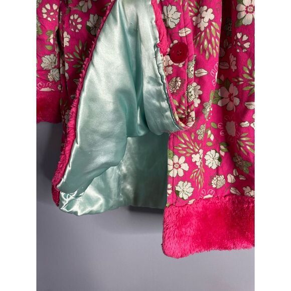 Penelope Mack Pink Floral Corduroy Pea Coat with Faux Fur Trim 6x - Picture 5 of 7